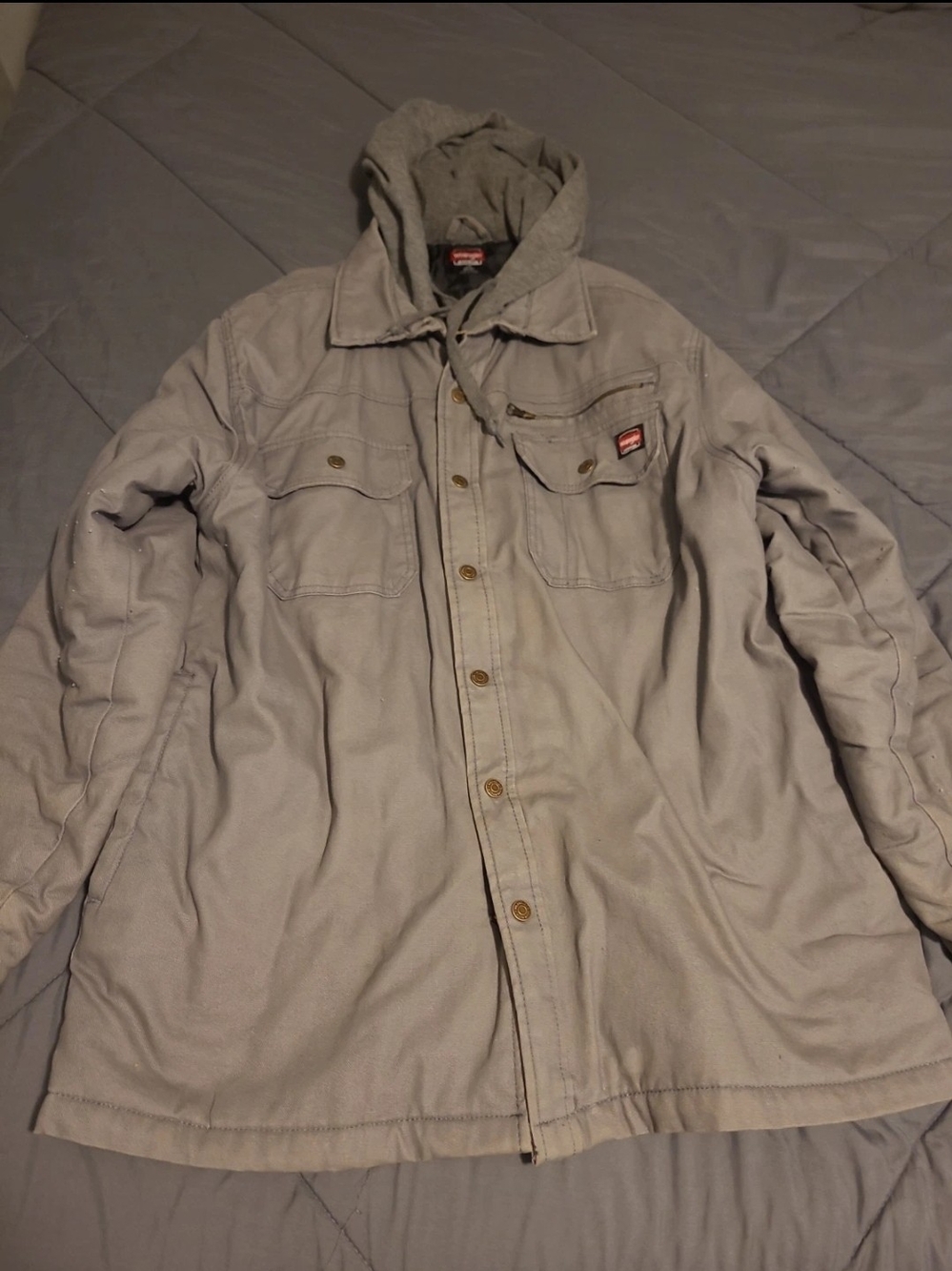 Wrangler Light Gray Hooded Shirt Jacket